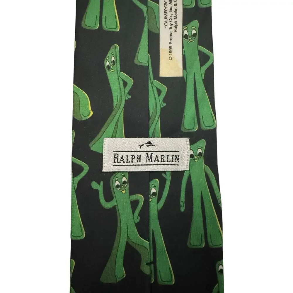 Ralph Marlin Gumby Vintage Novelty Necktie Polyester Black Green 1995